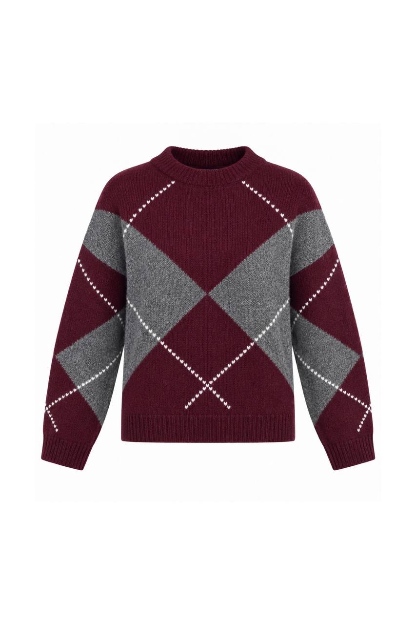Bordeaux Argyle Knit Sweater