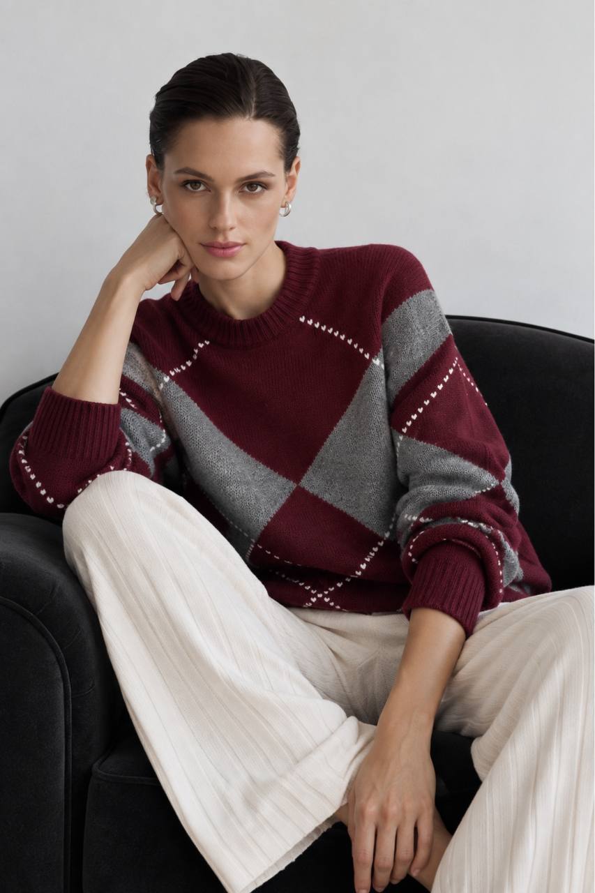 Bordeaux Argyle Knit Sweater