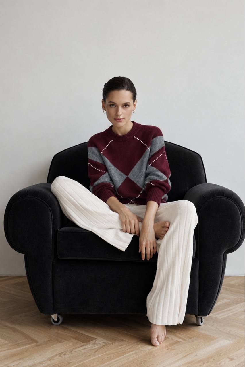 Bordeaux Argyle Knit Sweater
